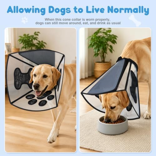 Dog Cone Collar for Surgery Recovery,Adjustable Transparent Breathable Recovery Cone,Protective E-Collar for Small Medium Large Dogs, Lightweight Pet Cone for Wound Healing & Anti-Lick & Bite-S
