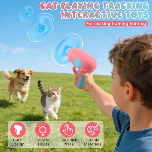 Cat Fetch Toy, 2026 Interactive Light-Up Flying Disc Launcher & Fetch Toy for Cats, Cat Toy Propeller Launcher for Training & Hunting (B)