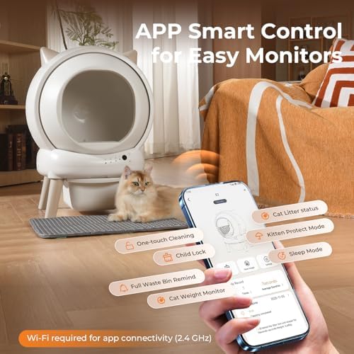 Self Cleaning Litter Box - E2 Automatic Cat Litter Box Smart Self Cleaning Robot for Cats, Double Safety Protection, App Control, 2 Roll Garbage Bags & Mat（White & Grey