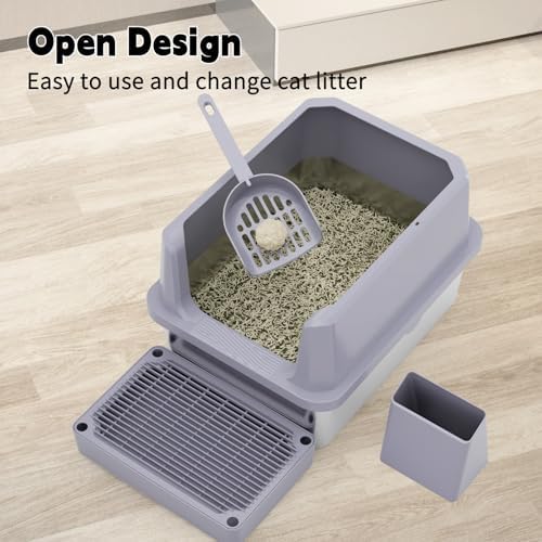 RIZZARI Cat Litter Box Non-Porous: Open High Sides for Indoor Cats