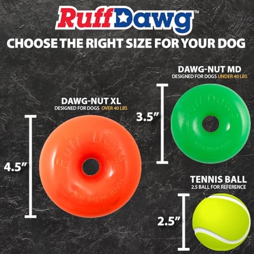 Ruff Dawg Dawg-Nut XL 4.5” Pink – Heavy-Duty Solid Rubber Donut Dog Chew Toy for Dogs 40 lbs & Up – Floats & Bounces – Made in USA