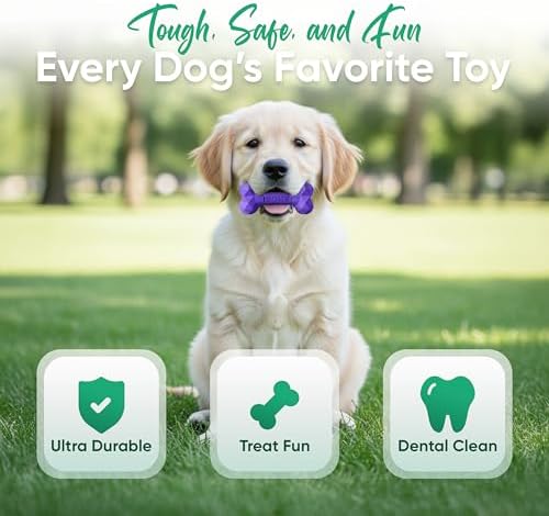 Natural Rubber Dog Toys for Small Dogs & Puppies - Durable Dental Dog Bone Toy for Indoor & Outdoor Play - Interactive Tough Teething Toy for Boredom Relief - For 25 lbs Small Dogs (Purple)