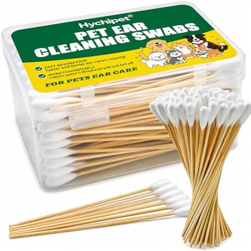 200PCS Long Cotton Swabs in Storage Box,6 Inch Long Cotton Swab with Bamboo Handle for Dogs and Cats - Lint Free,Gentle and Soft Cotton,Ear Swabs Specially Designed for Dogs Ear Cleaning