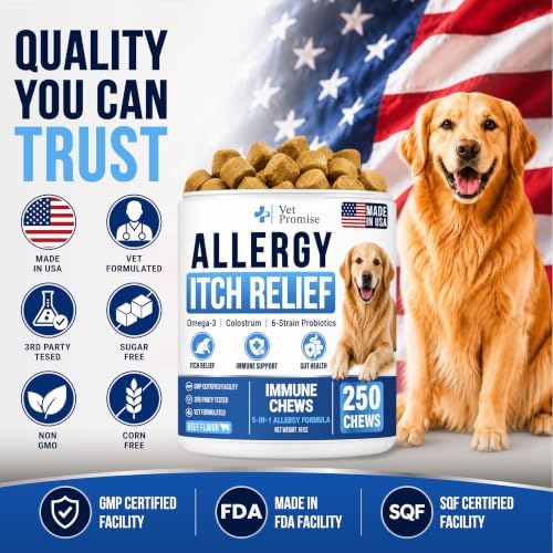 Dog Allergy Chews - 250 Count - Allergy & Itch Relief for Dogs with Omega 3