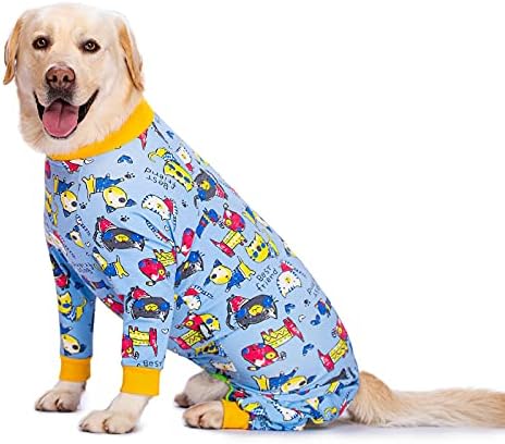 Dog Surgery Recovery Suit Female Male for Dogs After Surgery Medium Large Dogs Onesie Dog Pajamas Pjs Clothes (Blue Cartoon, 30 (Chest 29.92 in | Backlength 19.69 in))