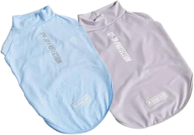 Spark Paws Sunblock Dog T-Shirt, SPF30 Protection, Lightweight Breathable Quick Dry for Dogs with Sensitive Skin - Blue & Grey (Set of 2) - M