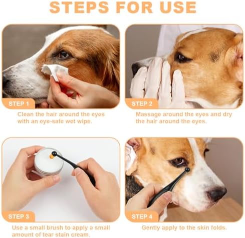 AOMIG Tear Stain Remover for Dogs and Cats, Natural Gentle Pet Eye Cleaner Balm with Brush, Safe Professional Daily Eye Care for Tear Stains Gunk, Relief Dry Reduces Rednes, 1 oz
