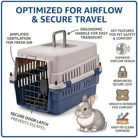 Hard-Sided Pet Carrier for Cats and Small Dogs, 20" Sturdy Travel Kennel with Secure Wire Door & 360° Ventilation, Portable Plastic Crate for Vet Visits & Car Travel (Blue/Grey)