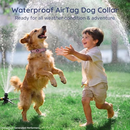 Reflective Dog Collar with AirTag Holder, Waterproof Dog Collar with QR Code, Heavy Duty Adjustable Pet Collar for Small Medium Large Dogs, Pink