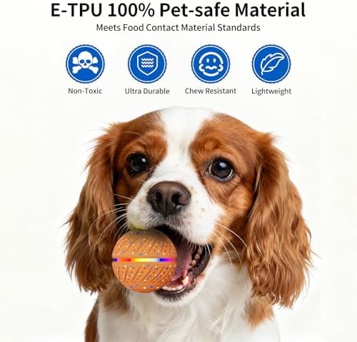 Interactive Automatic Dog Ball, Self-Moving Rolling Toy for Dogs, Chew Resistant E-TPU Material, IPX7 Waterproof, USB-C Rechargeable, Smart Vibration Sensor, Indoor & Outdoor (Orange)