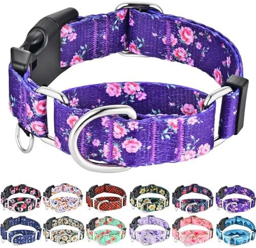 Martingale Collar for Dogs with Buckle Purple Floral Girl Female Soft Nylon Dog Collars for Extra Large Dogs (Purple Flower, XL)