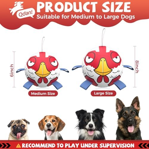 QDAN Dog Ball, Dog Soccer Ball Toy with Straps, Outside Dog Toys,6 Inch