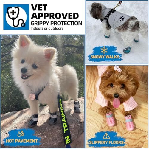 Dog Shoes for Small Dogs, Breathable Dog Boots Paw Protector for Hot Pavement Winter Snow, Dog Booties with Reflective Strips Rugged Anti-Slip Sole for Hardwood Floors Walking Black Size 2