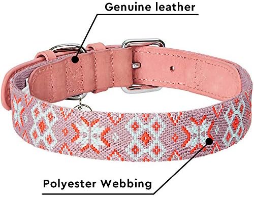 Blueberry Pet 3 Patterns Southwestern Modern Tribal Print Genuine Leather & Polyester Fabric Combo Dog Collar with Metal Buckle - Thistle Braided, Small, Neck 12"-15"