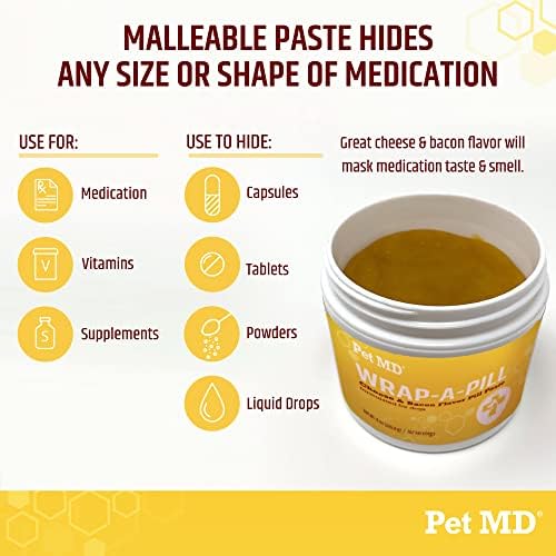 Pet MD Wrap A Pill Cheese & Bacon Flavor Pill Paste for Dogs - Make a Pocket or Pouch to Hide Pills & Medication - 8 oz (Pack of 2)