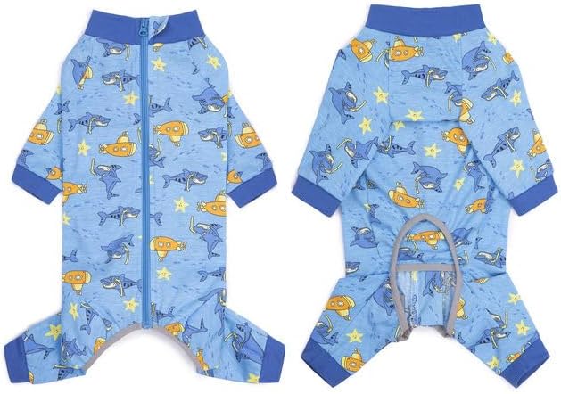 Recovery Suit for Dogs Full Zipper, Four-Legged Onesie Dog Recovery Suit After Surgery, Cute Soft Bodysuit Cone Alternative Male Female Dog Neuter Anti Licking Wounds, Ocean, Small