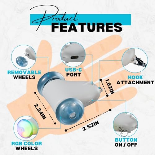 Rolling Rover – Interactive Cat Toy with RGB Wheels, Automatic Moving Mouse-Shaped Design, Feather Butterfly and Bell Attachments, Smart Motion Activated for Indoor Cats & Kittens (Blue)