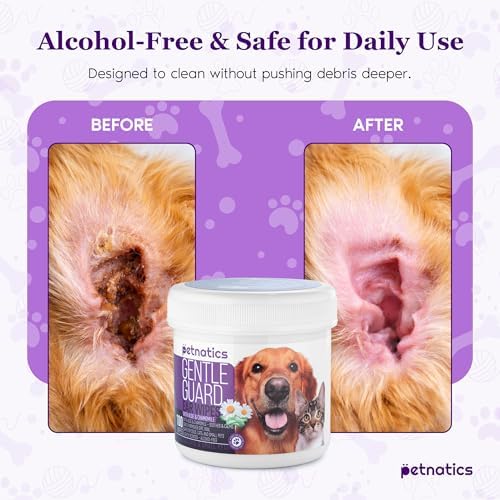 Gentle Guard Dog Ear Wipes with Aloe and Chamomile | Helps Remove Dirt & Wax Buildup | Dog Ear Cleaner Wipes | Alcohol-Free & Pet Safe | Pre-Soaked & Textured Pads | 100 Count 2 Pack