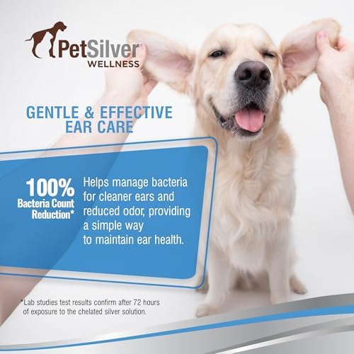 PetSilver Natural Ear Wash Cleaner for Dogs & Cats, Infections, 8 fl oz