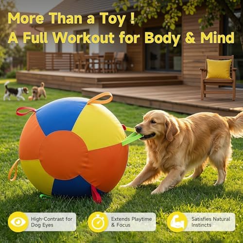 Herding Ball for Dogs, Inflatable Dog Ball for Outside Play, Durable Calming Jumbo Ball with Handles, Interactive Herding Toys for Border Collies, Australian Shepherds, Blue Heelers, Horses (18'')