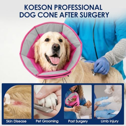 KOESON Medium Dog Cone, Surgery Recovery Dog Soft Cones, Pink M