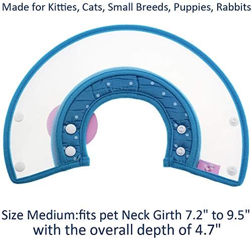 Pet Plastic Clear Cone Recovery E-Collar with Dots Design Soft Edge for Small Dogs & Cats (Medium, Blue)