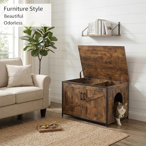 unipaws Top Opening Cat Litter Box Enclosure Furniture, Flip Top Design