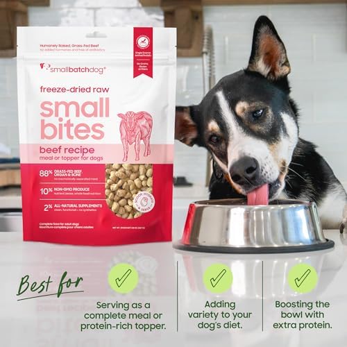 smallbatch Pets Freeze-Dried Raw Dog Food – Chicken Recipe – 7 oz Small Bites – High Protein, Grain Free – Complete Meal or Topper – Made in USA with Organic Superfoods (7 Oz, Chicken) (Pack of 2)