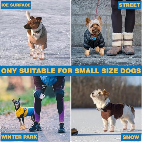 JZXOIVA Dog Shoes for Small Dogs, Fleece Dog Boots Paw Protector for Comfort and Warmth, Dog Booties with Anti-Slip Sole for Winter Snow Hardwood Floors Walking Brown Size 1