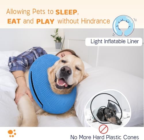 Supet Inflatable Dog Cone Collar for Dogs to Stop Licking, Dog Donut Collar After Surgery, Soft Pet Cone for Small Medium Large Dogs Blue 02 L