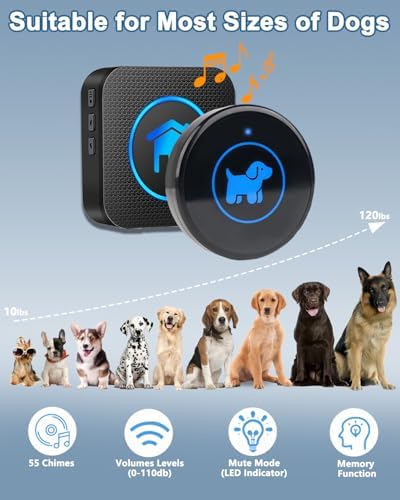 Dog Door Bell 2026 Enhanced Touch, Wireless Doggie Doorbell for Potty Training to Go Outside, IP65 Waterproof, 1000ft Range, 55 Melodies, 5 Modes & Adjustable Volume (3 Buttons)
