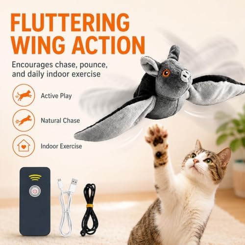Flying Bat Dog Toy, Interactive Pet Toy that Flaps and Flies, Keeps Dogs Active and Engaged, Indoor Exercise Chase Toy for Puppies and Adult Dogs (Sparrow)