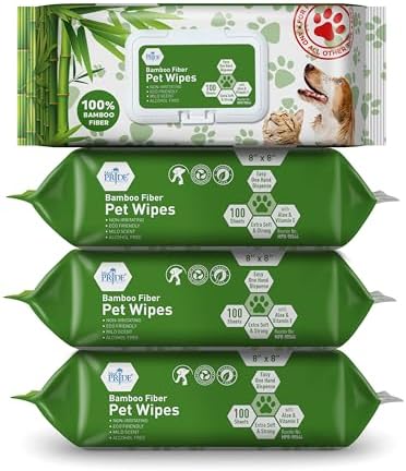 MED PRIDE Bamboo Fiber Dog Wipes 8x8 in,Hypoallergenic,Aloe Vera,400 Count