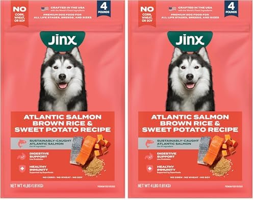 Jinx Premium Dry Dog Food, for All Life-Stages - Real Salmon, Brown Rice & Sweet Potato Kibble with Superfoods for Immune Support & Probiotics for Digestive Support - No Fillers – 4lb (Pack of 2)