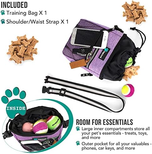 PetAmi Dog Treat Pouch, Pet Treat Pouch for Training, Dog Walking Bag Holder for Kibbles, Pet Food Toy, Dog Trainer Essentials Supplies, Poop Bag Dispenser, 3 Ways to Wear (Purple)