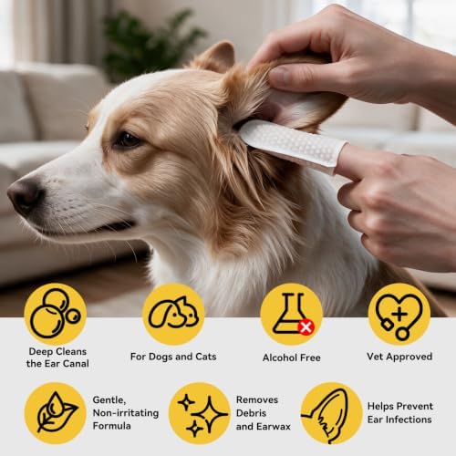 Pet Ear Finger Wipes, Hypoallergenic, Rinse-Free, Thick Dual-Textured Ear Cleaning Wipes Effective Remove Dirt and Wax for Dogs & Cats(50pcs, Unscented)