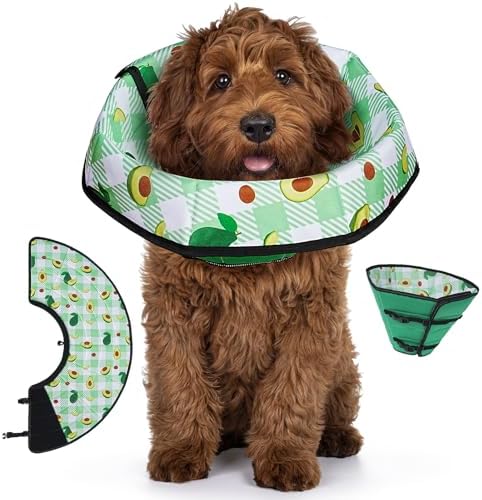Soft Dog Cone Collar After Surgery: Foldable Long Comfortable Comfy Fabric Recovery Shame Elizabethan Stop Licking Small Medium Large Dogs (Green, M)