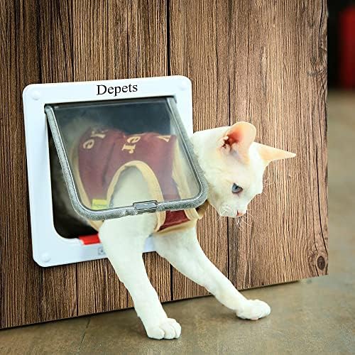Depets Large Cat Door (Outer Size 9.9" x 9.2"), 4 Way Locking Cat Flap Door for Interior Exterior Doors, Weatherproof Pet Door for Circumference < 23"