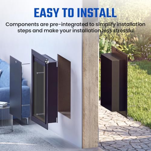 Dog Door for Wall, All Aluminum Large Doggy Door Doggie door, Pet Door Easy to Install, 2 Magnetic Flaps Energy Efficient, Wide Telescoping Tunnel for Interior & Exterior Walls, Pet Up to 110 Lb-Black | 2 Magnetic Flaps, Energy Efficient, Wide Telescop...
