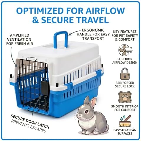 Hard-Sided Pet Carrier for Cats and Small Dogs, 20" Sturdy Travel Kennel with Secure Wire Door & 360° Ventilation, Portable Plastic Crate for Vet Visits & Car Travel (White/Blue)