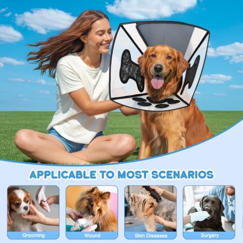 Dog Cone Collar for Surgery Recovery,Adjustable Transparent Breathable Recovery Cone,Protective E-Collar for Small Medium Large Dogs, Lightweight Pet Cone for Wound Healing & Anti-Lick & Bite-XXL