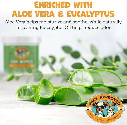 Pack Approved Ear Wipes for Dogs with Aloe Vera & Eucalyptus - 100 Wipes