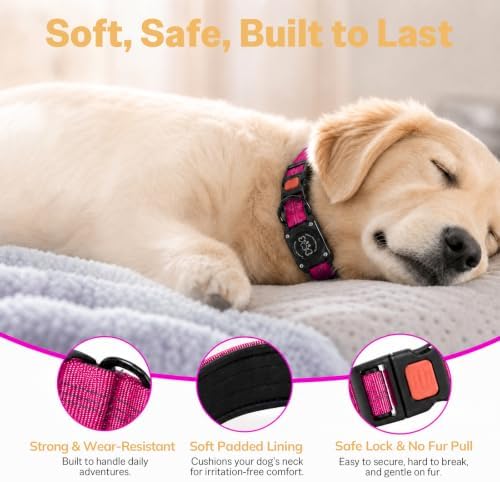 Geamen Waterproof Dog Collar QR Code Reflective Collar HotPink XL | Built-in Waterproof Holder, QR Code Tag, Reflective,Secure Buckle