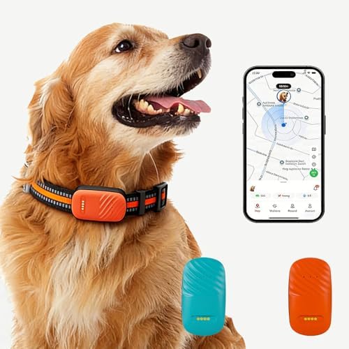 Smart Dog GPS Tracker/Live Pet Tracker with GPS/AGPS/Wi-Fi Tracking Virtual Fence Alert, Remote Voice Monitor, History Route, Waterproof, Keep Your Dog Safely Contained Outdoors (Orange)