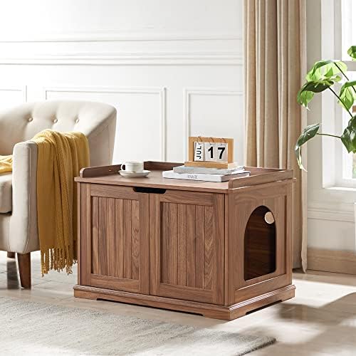 unipaws Cat Litter Box Enclosure Furniture, Hidden Litter Box Cover