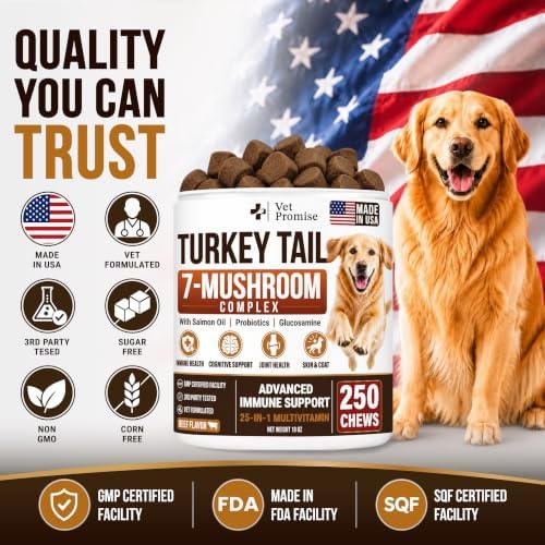 Turkey Tail Mushroom for Dogs - 250 Chews - Dog Lipoma Mushroom Supplement