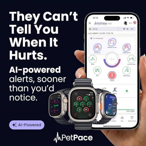 NEW Dog Health Monitor V3.0 by PetPace – AI Smart Collar with 24/7 Vital Signs, Pain & GPS Tracking, Telehealth AskaVet & Share With Your Vet, Smartwatch Sync – Subscription Required (Small)