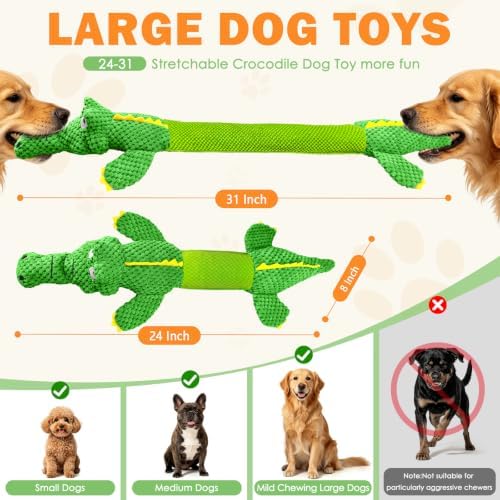WOWBALA Dog Squeaky Toys Stretchable Crocodile for Interactive Tug of War