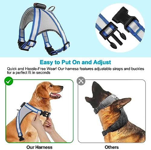 Visinite LED Dog Harness, USB Rechargeable Light Up Dog Vest, 2 Illuminate Modes Glow in The Dark Dog Harness, Adjustable Lighted Pet Harness Light for Night Walking Safety(Blue, S)