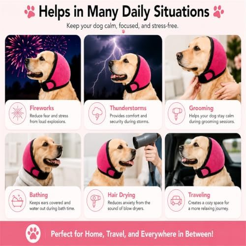 Dog Ear Muffs for Noise Protection, Pink, Small (10"-15")